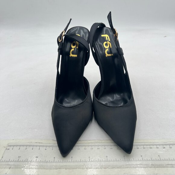 FSJ Black Pointed Toe D'Orsay High Heel Slingback Pumps Sandals Cutout Shoes - Picture 3 of 8